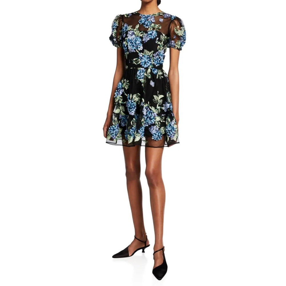 Dress the Population Lilianna Puff-Sleeve 3D Floral Mini Dress